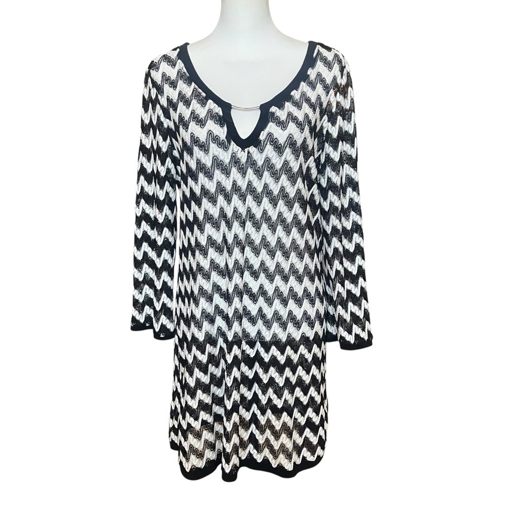 Joseph Ribkoff Swim Cover Up Size Medium Black White Chevron Mini - Picture 2 of 7
